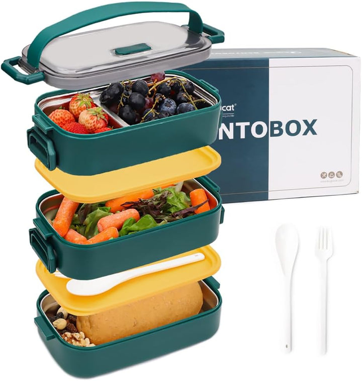 Bugucat Lunchbox Edelstahl 1700ML,Bento Box Brotdose Auslaufsicher Luftdichte Brotzeitbox mit Fächer