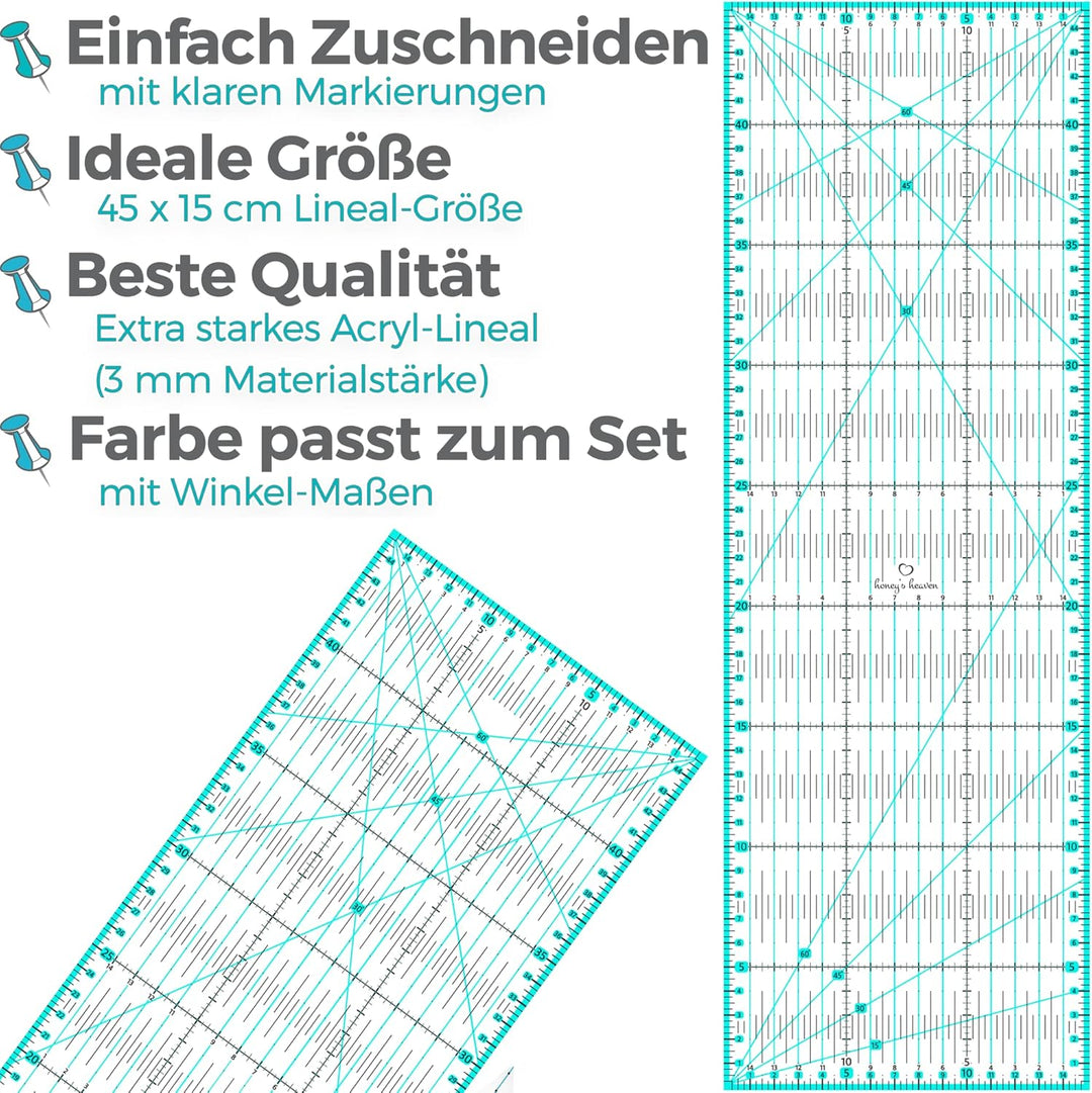 Honey's Heaven 45 mm Rollschneider Stoffschneider Set inkl. Schneideunterlage, Ersatzklingen, Stoffk