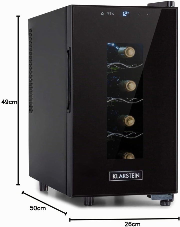 Klarstein Weinkühlschrank, Getränkekühlschrank Schmal, 1 Zone Kühlschrank mit Glastür, Getränkekühls