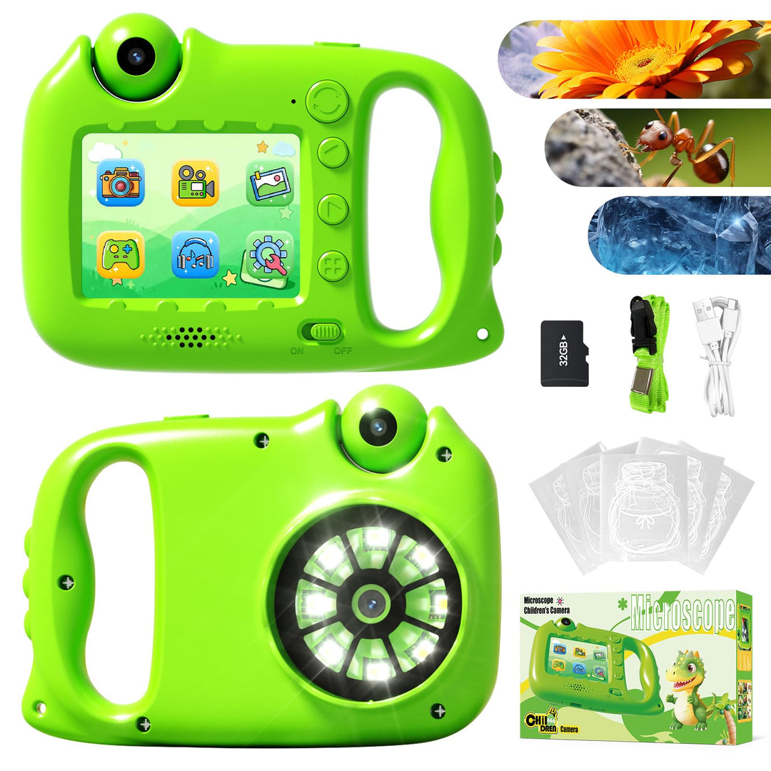 Mikroskop für Kinder, 1000X 4K Tragbares Digitales Mikroskop mit 2,4″ IPS-Display & 8 LED, Lernspiel