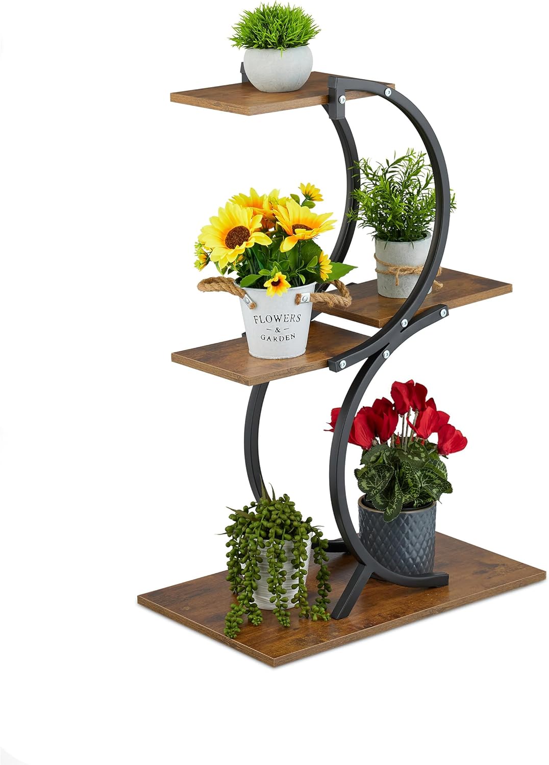 Relaxdays Pflanzenständer, 4 Ebenen, HxBxT: 76 x 48 x 30 cm, geschwungenes Blumenregal für 5 Blument