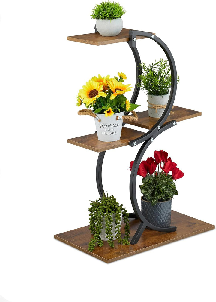 Relaxdays Pflanzenständer, 4 Ebenen, HxBxT: 76 x 48 x 30 cm, geschwungenes Blumenregal für 5 Blument