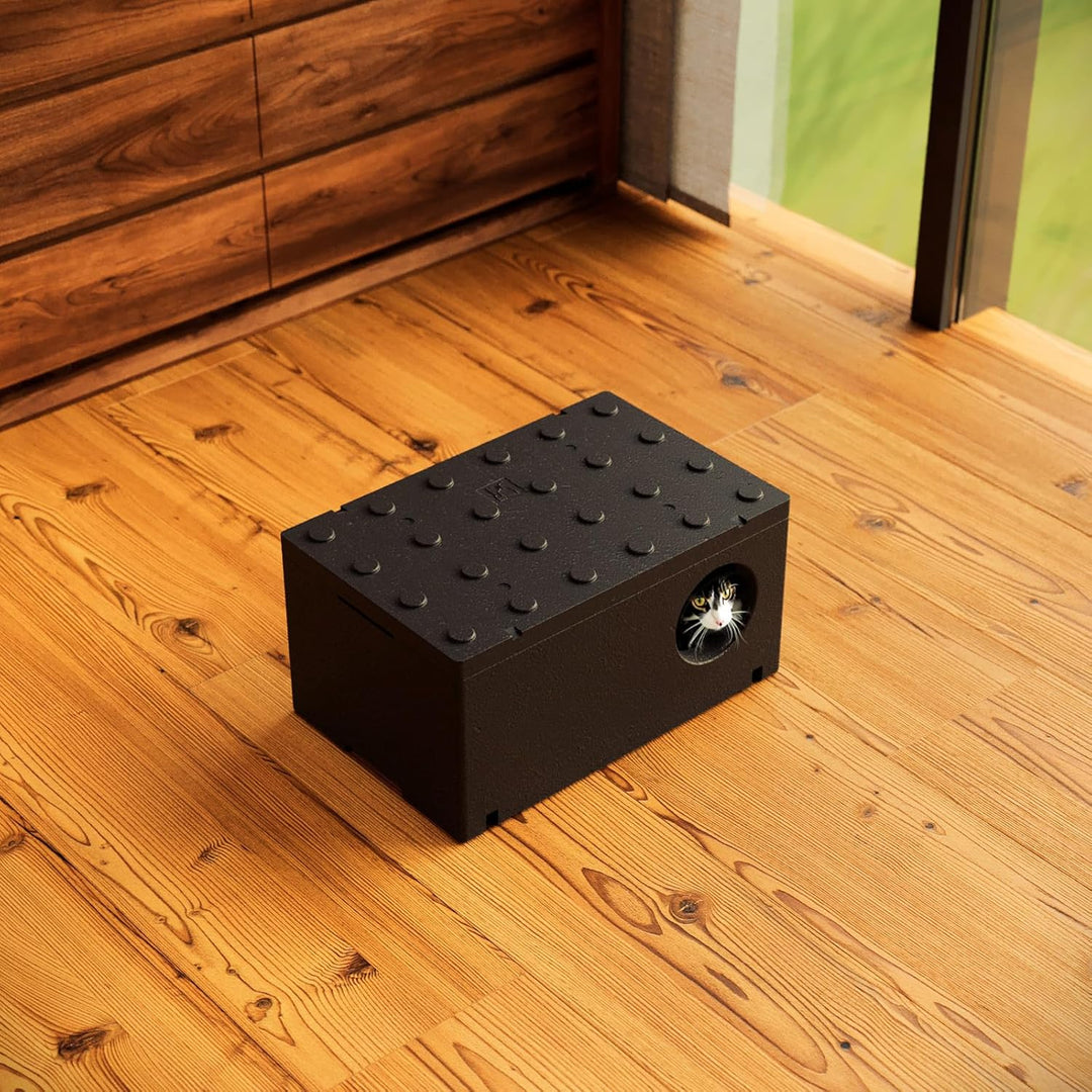 QLS Wetterfestes Katzenhaus aus Styropor – 60x40 cm isoliertes Schutzhäuschen Schwarz