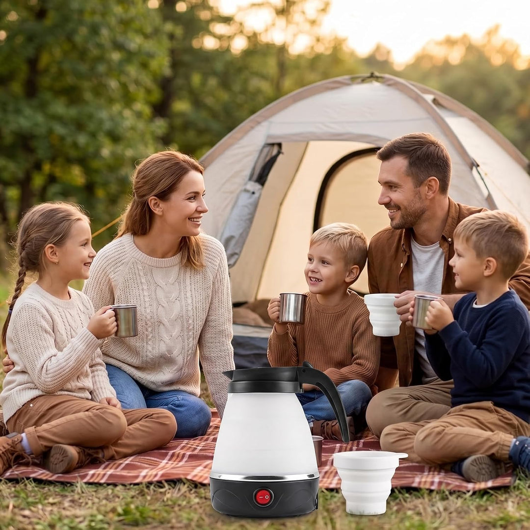 Faltbarer Wasserkocher 0,6L, 750W Reisewasserkocher mit Edelstahlboden, Silikon Camping Teekocher mi