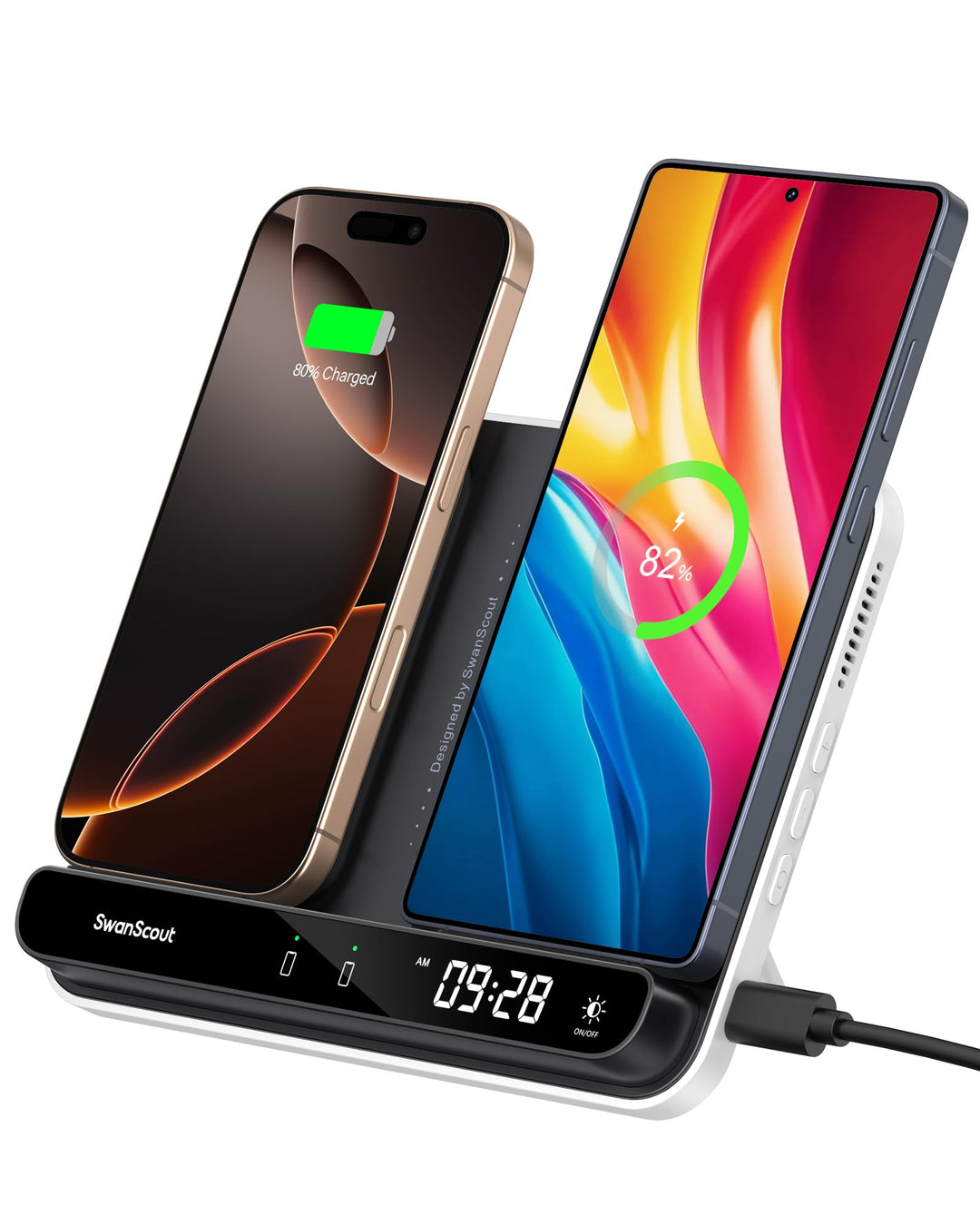Dual Induktive Ladestation für 2 Handys, 30W Doppel Handy Ladestation für iPhone Air/17 Pro/17 Pro M