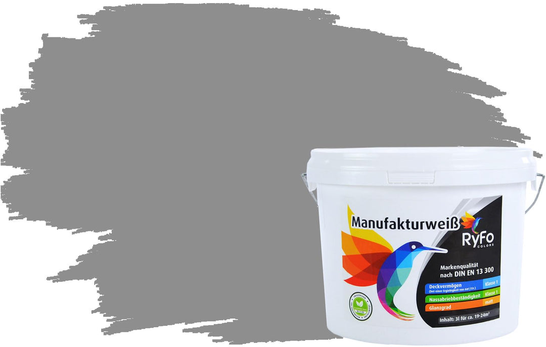 RyFo Colors Bunte Wandfarbe Manufakturweiss Arktisgrau 3l - weitere Grau Farbtöne und Grössen erhält
