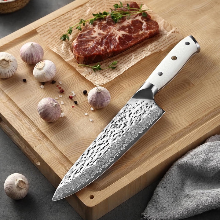Wakoli Perle Blanche Damastmesser-Set mit Messerblock | 5-teilig, 9–20 cm Klingen aus 67 Lagen Damas