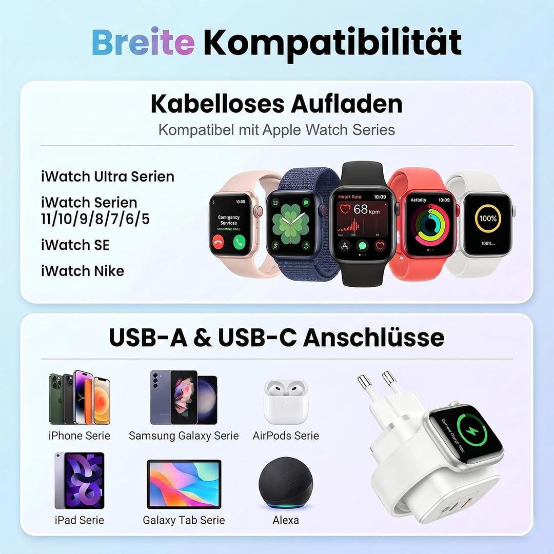 Ladegerät für Apple Watch, 3-in-1 20W USB C iPhone Ladegerät PD Schnellladegerät, USB C Netzteil mit