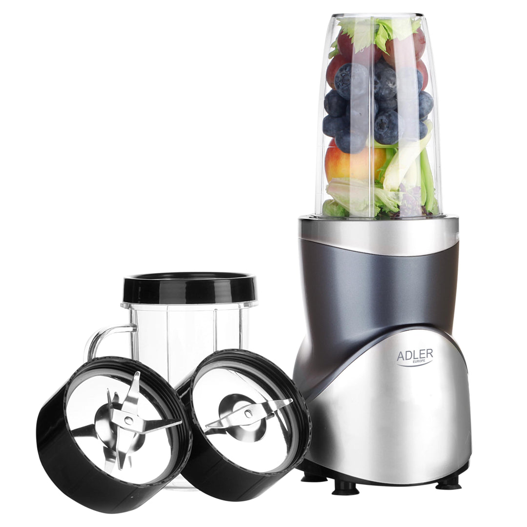 ADLER Blender Smoothie Set, Leistungsstarker Motor, Kapazität 700ml, 1200W Max.