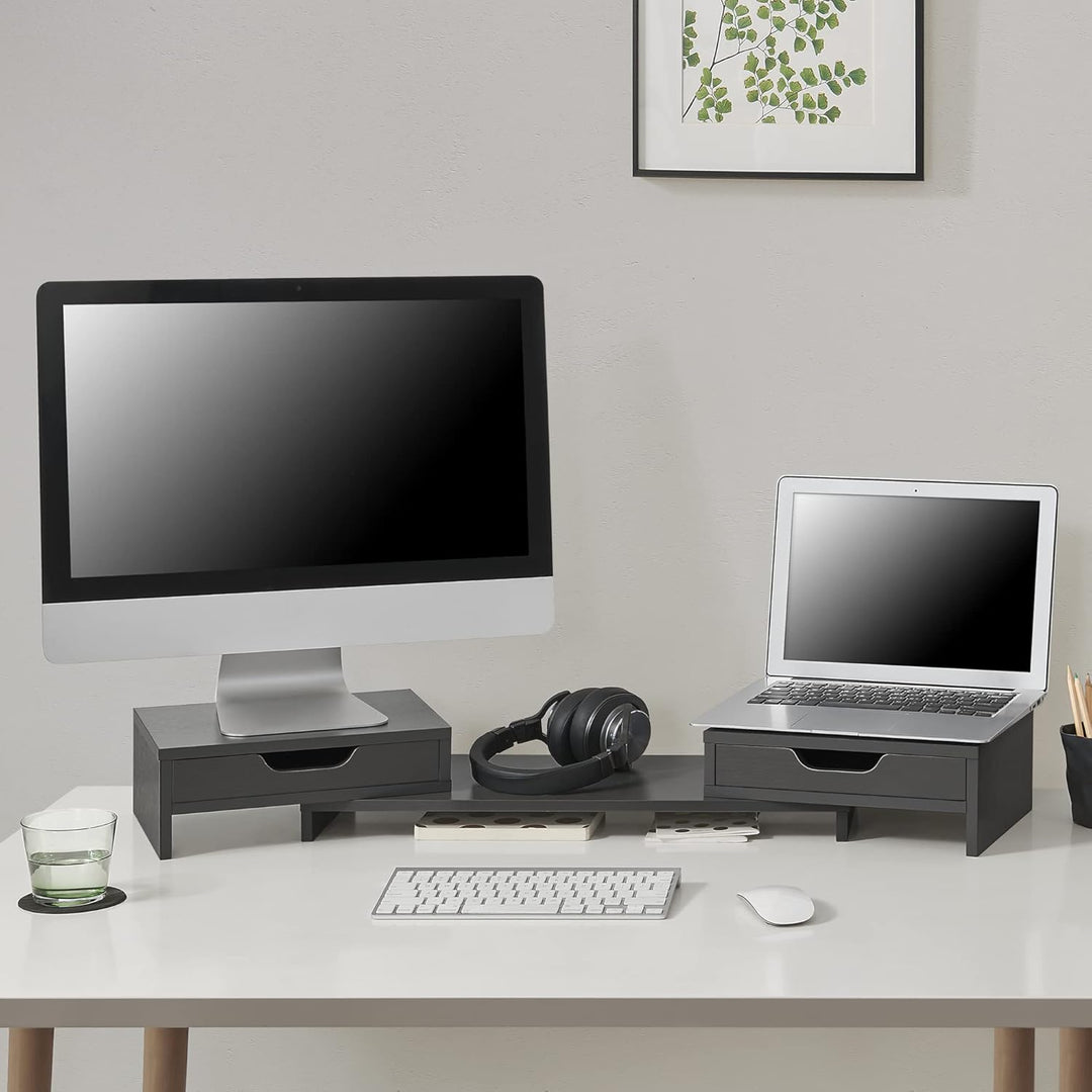 [en.casa] Monitorständer Marttila mit 2 Schubladen Monitorerhöhung 60x22x11cm Bildschirmerhöhung für