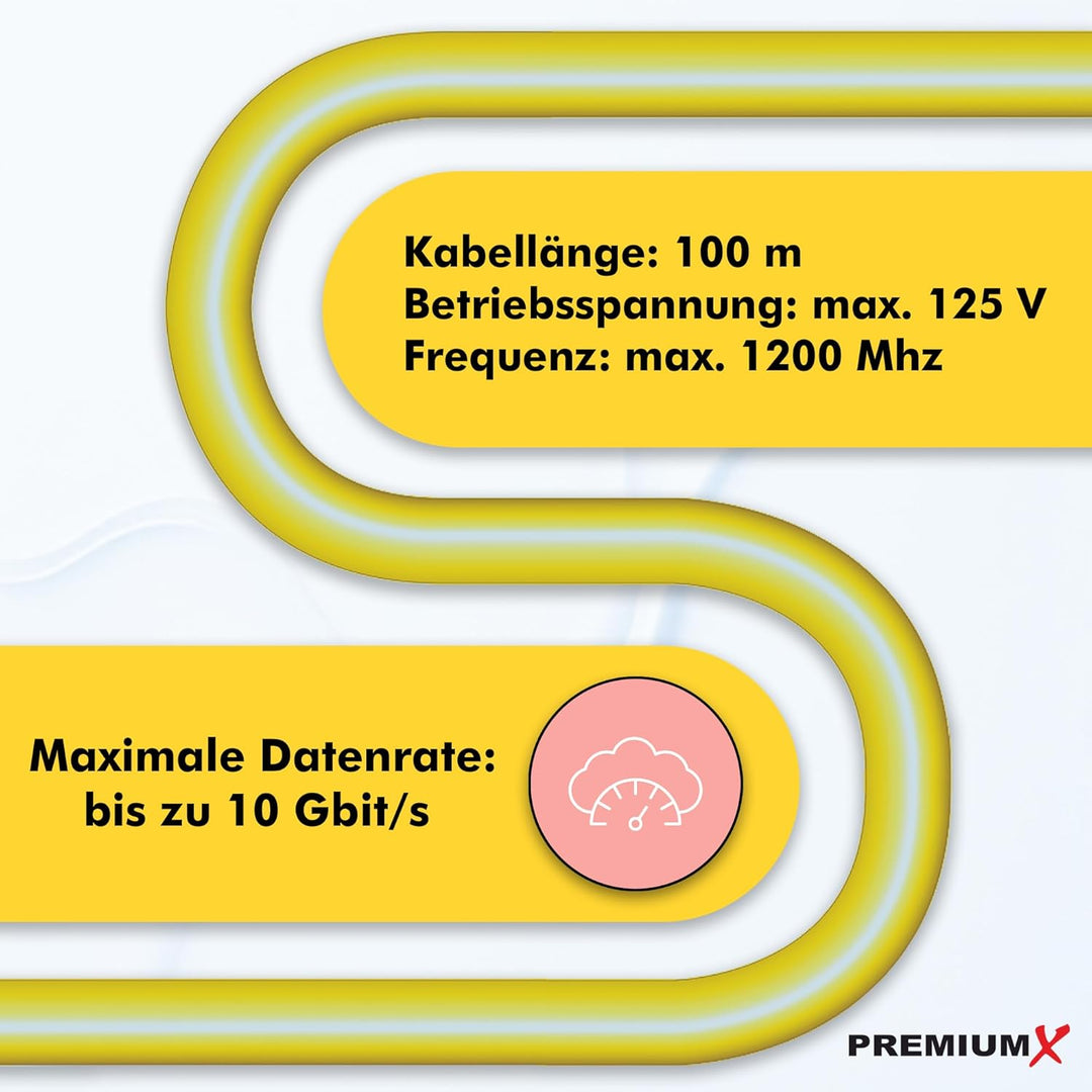 Premium X 100m CAT 7A Netzwerkkabel Simplex LAN-Kabel Ethernet Datenkabel S/FTP PiMF PoE Cca Cat7A I