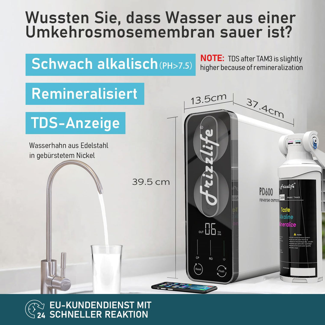 Frizzlife Umkehrosmose-Wasserfiltrationssystem-600 GPD RO -Hochdurchsatz, kein Wassertank, reduziert