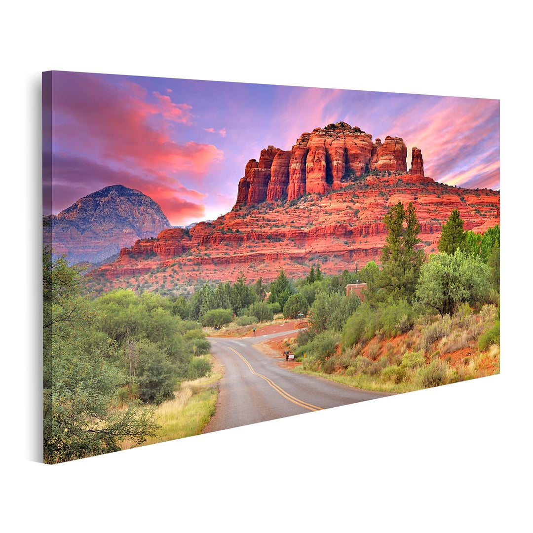 islandburner Bild auf Leinwand Sedona Arizona Dämmerung Landschaft Mit Bäumen Bilder Wandbilder Post