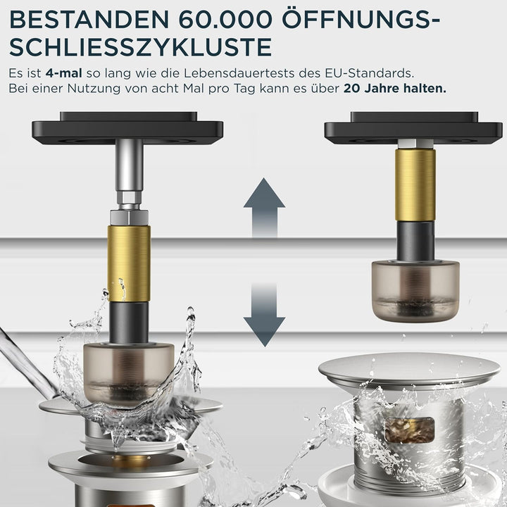 FORIOUS Wasserhahn Bad Hoch mit Ablaufgarnitur，360° Drehbar Edelstahl Waschtischarmatur Hoch mit War