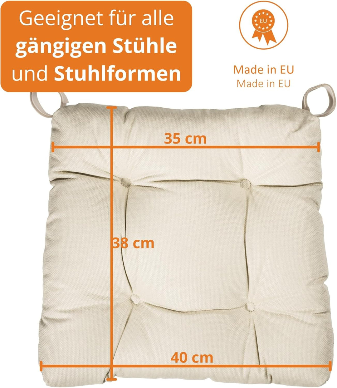 sleepling 2er Set Stuhlkissen 40 (vorne), 35 (hinten) x 38 x 7 cm, Sitzkissen für Stuhl & Bank mit K