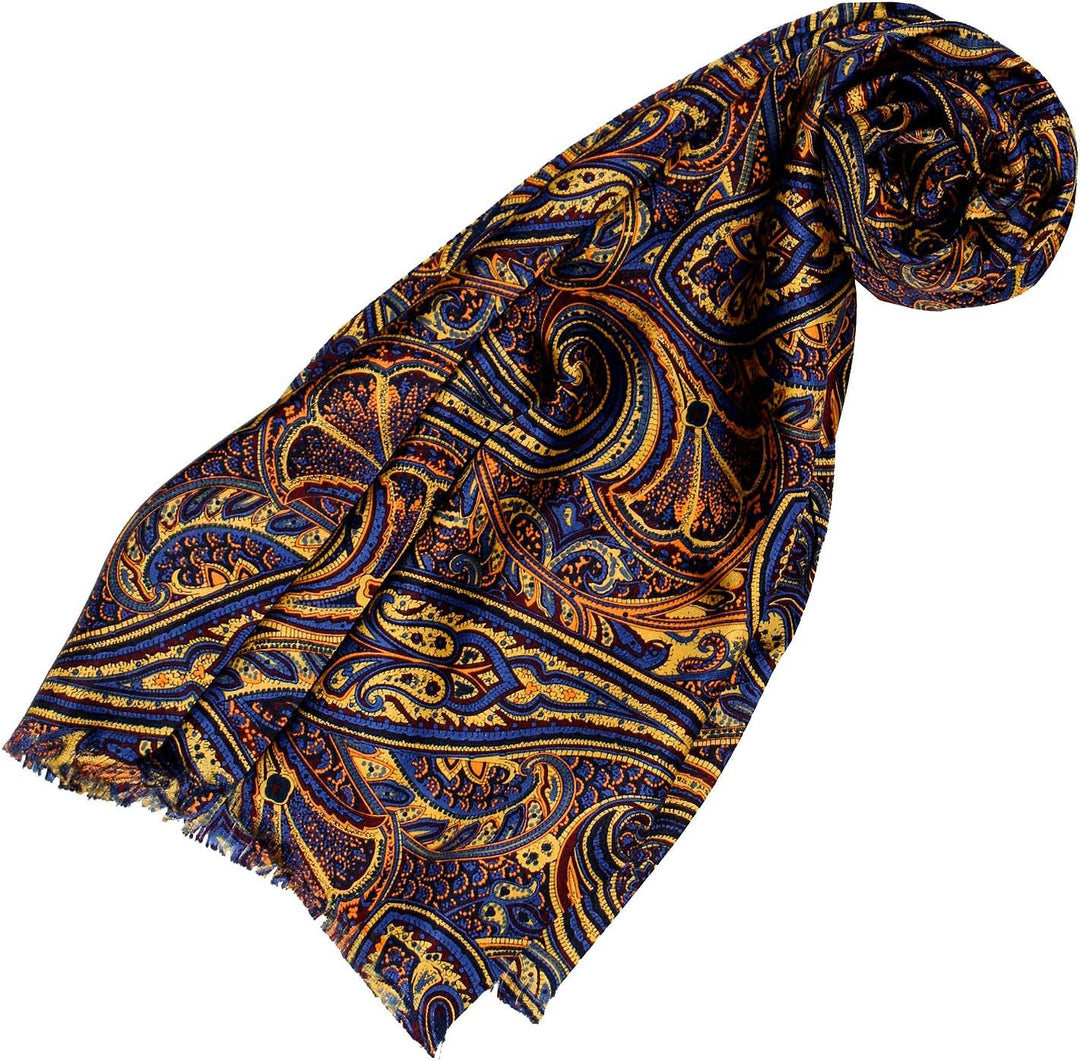 Lorenzo Cana Luxus Herren Schal 100% Seide in harmonischen Farben bedruckt doppellagig Seidenschal S