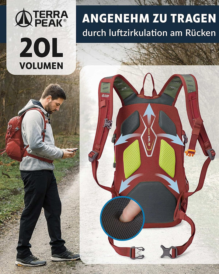 Terra Peak® Premium Wanderrucksack 20L (ACTIVE 20) Damen & Herren klein - Trekkingrucksack ergonomis