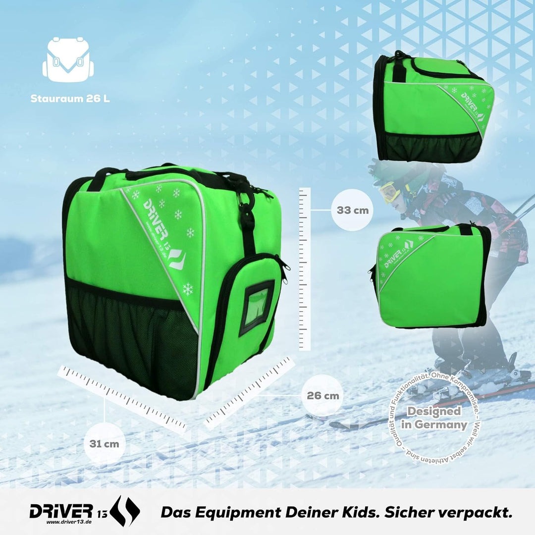 Driver13 Kinder Skistiefeltasche, Designed in Deutschland und seit vielen Jahren bewährt Grün, Grün
