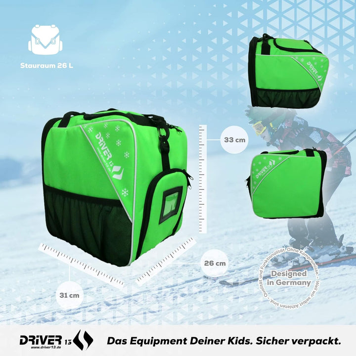 Driver13 Kinder Skistiefeltasche, Designed in Deutschland und seit vielen Jahren bewährt Grün, Grün