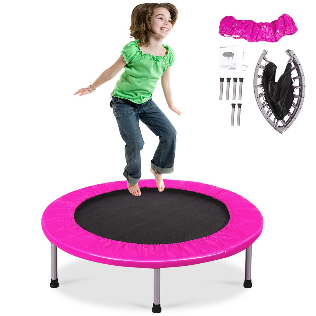 DREAMADE Trampolin aus Stahlrohr, Faltbares Kindertrampolin mit Tragfähigkeit von 150 kg, Fitnesstra