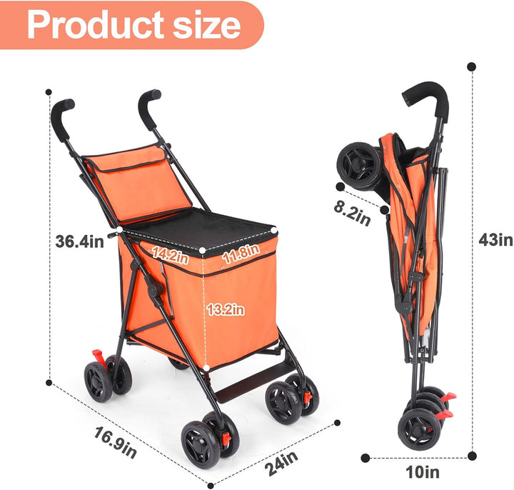 Faltbarer Einkaufswagen, patentiert, 27,2 kg Kapazität, minimalistisch, Orange