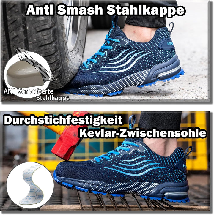 ISOOUS Sicherheitsschuhe Herren Damen Arbeitsschuhe Leicht Atmungsaktiv Rutschfest Stahlkappe Schutz