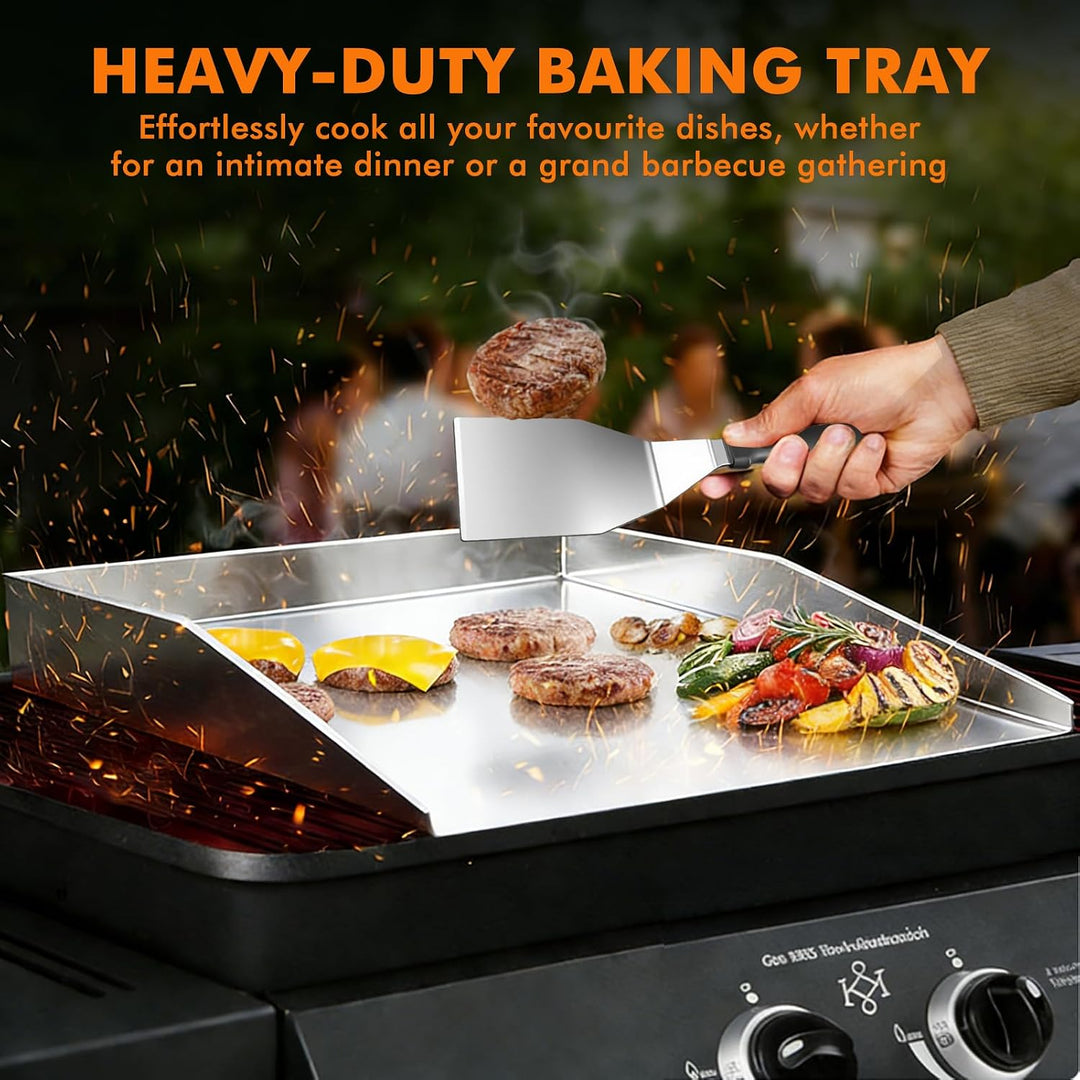 Grillplatte Plancha Geschenke für Männer Frauen 40 x 30cm, mit 2 Grillspachtel Set, BBQ Grillplatte