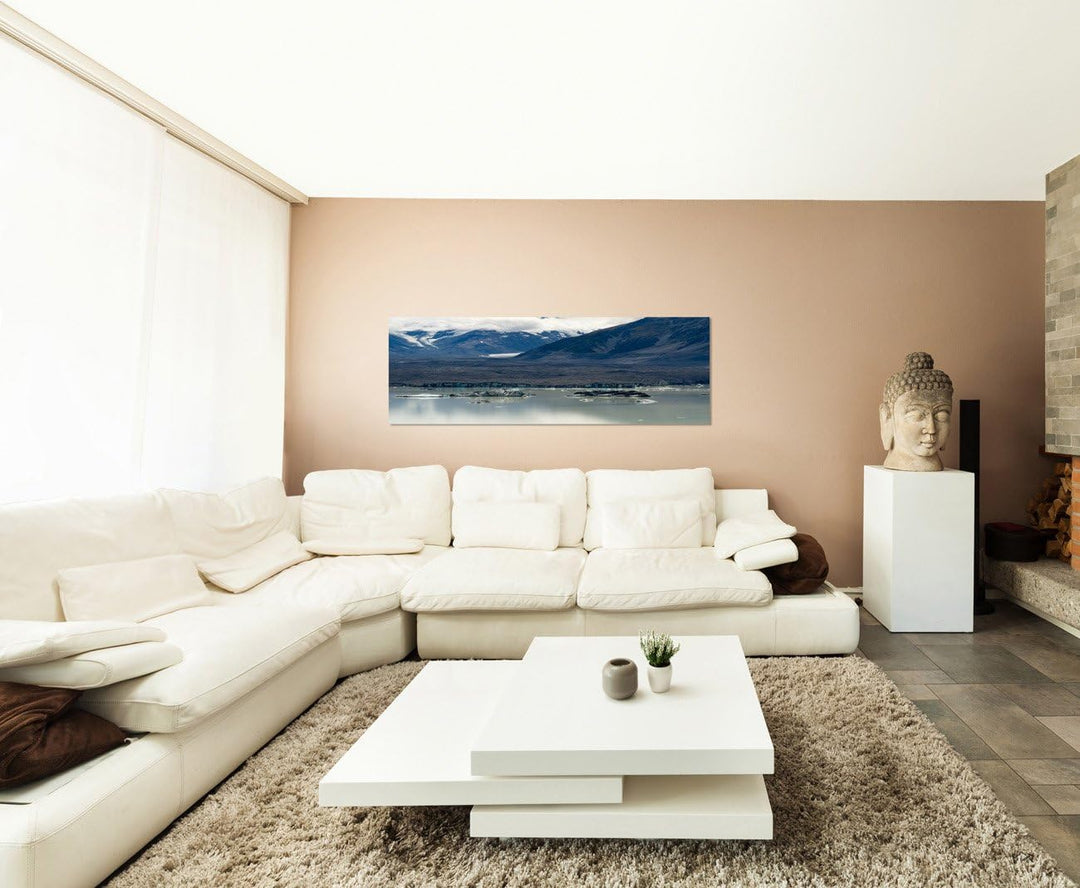 Paul Sinus Art Panoramabild auf Leinwand und Keilrahmen 150x50cm Gebirge Berge See Schnee Wolken