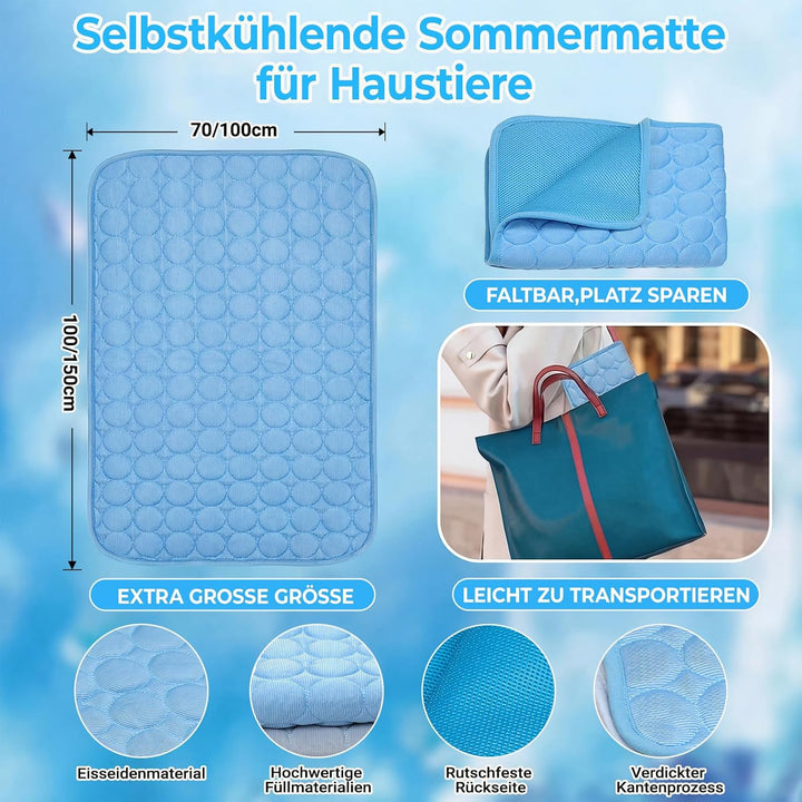 Ungiftig Kühlmatte Hund Sommer Waschbar für Drinnen (150 * 100Blau) | Atmungsaktiv Kühldecke Hund Se