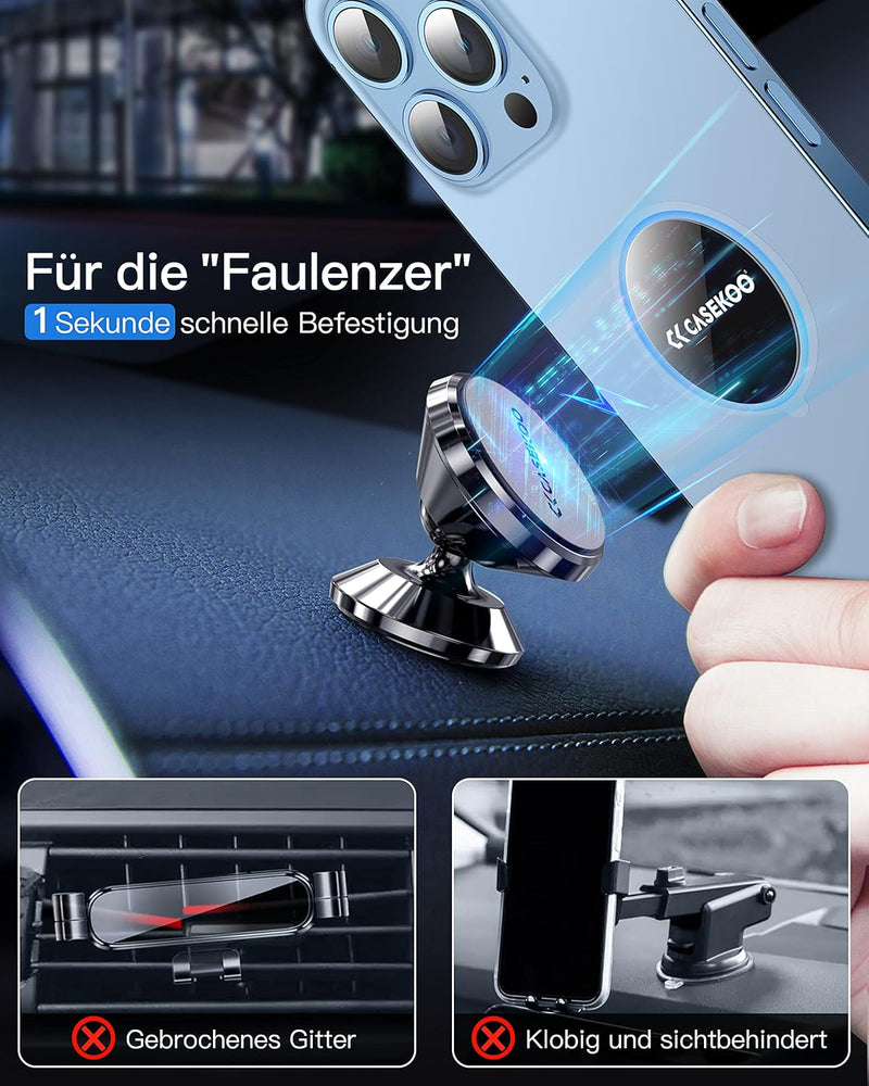 CASEKOO [2023 Neue] Mini Power Handyhalterung Auto Magnet [Nr.1 von Magnetkraft & Fällt Nie ab] 360°