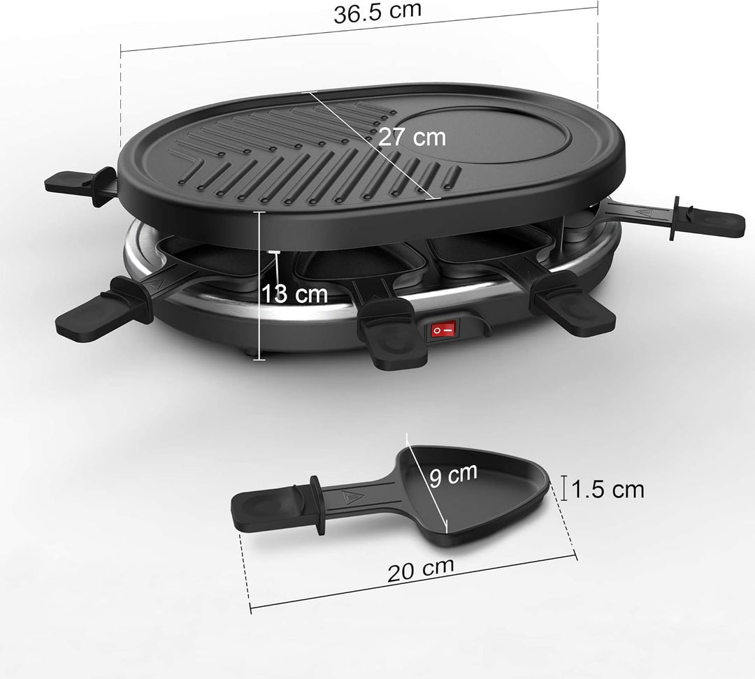Todeco - 3 in 1 Raclette-Set, Grill mit Naturstein - Material: 304 Edelstahl - Strom: 900 W - Schwar