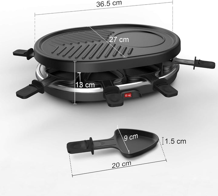 Todeco - 3 in 1 Raclette-Set, Grill mit Naturstein - Material: 304 Edelstahl - Strom: 900 W - Schwar