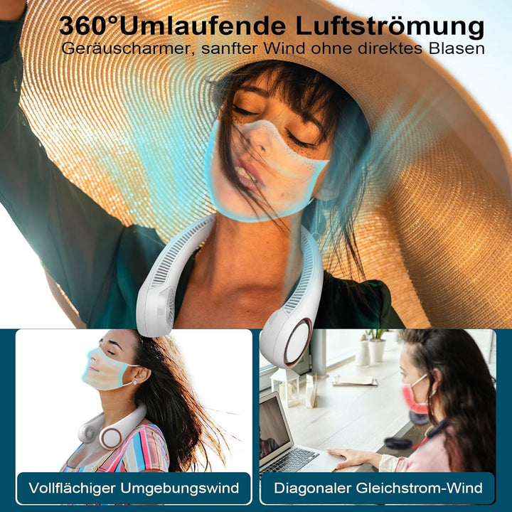 CIVPOWER Tragbarer Hals-Ventilator, händefrei, blattloser Ventilator, 360°-Kühlung, persönlicher Ven