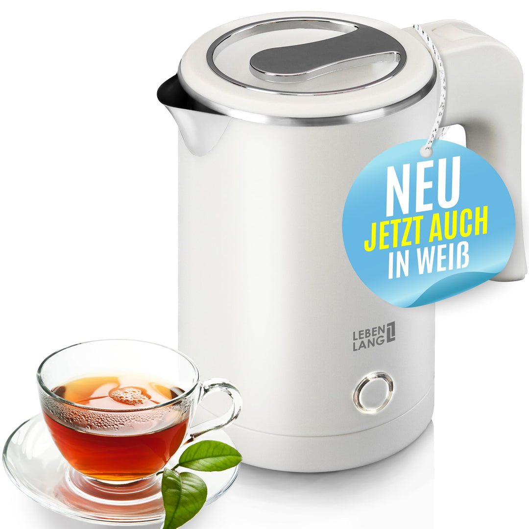 LEBENLANG Edelstahl Reisewasserkocher Klein - 500ml & BPA-Frei I 600W Mini Wasserkocher Klein Weiss