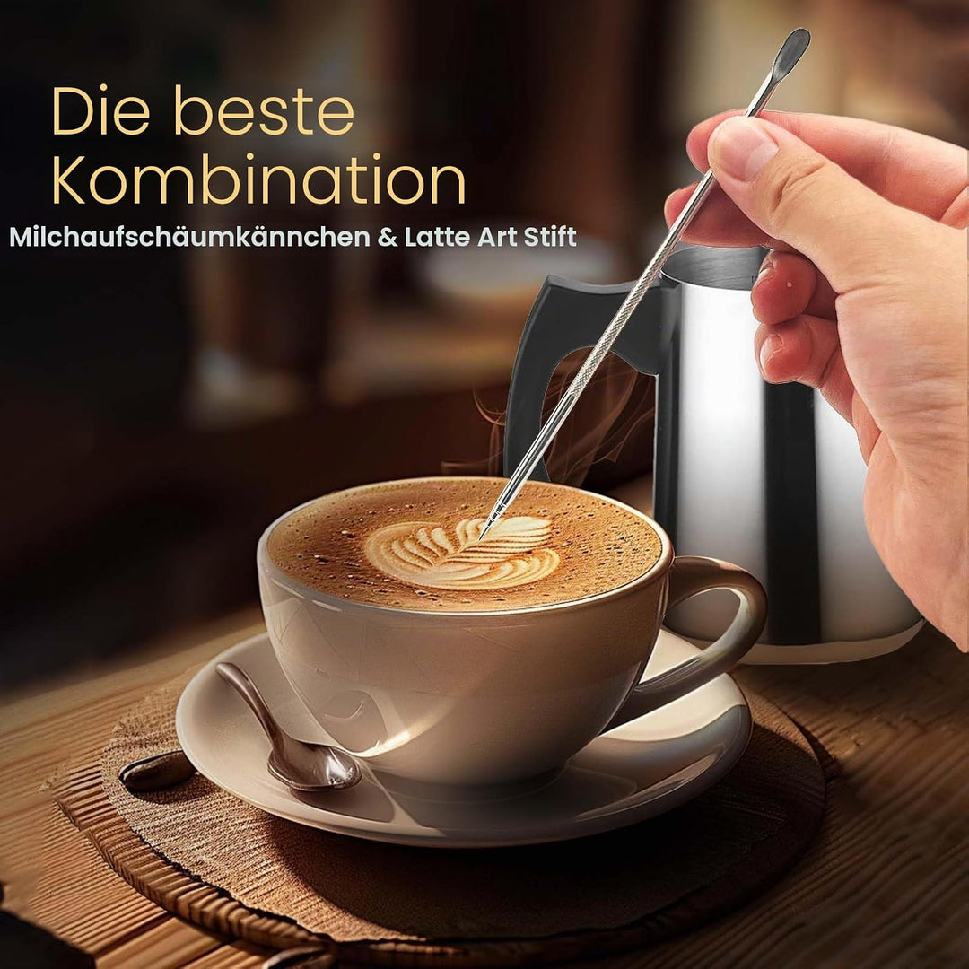 Daily Treasures 600ml Milch schäumende Krüge mit schwarzem Kunststoffgriff, Anti-Verbrühung Metall M