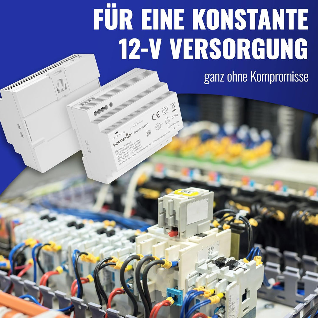 Poppstar 12V Trafo Hutschiene 11,3 A max. 135W (Input 100-240 V AC 50/60 Hz) Hutschienen-Netzteil 12