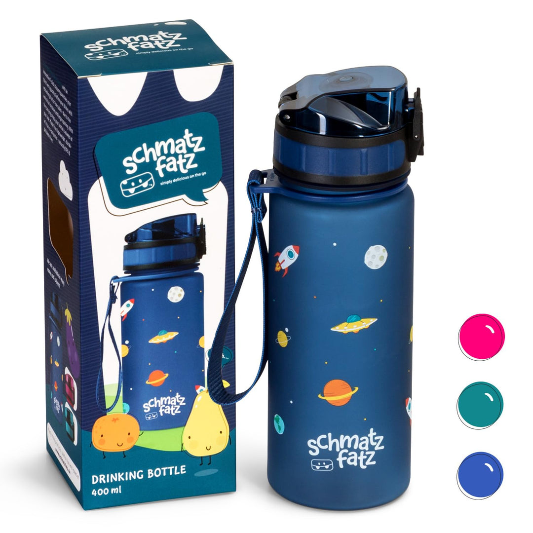 schmatzfatz Kinder Trinkflasche 400ml, Sport für Schule Kindergarten, 1-Klick Verschluss, Geschmacks