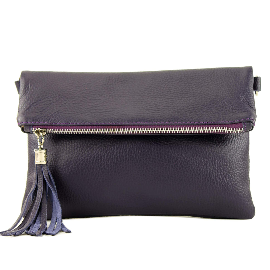 modamoda de - T167 - ital Clutch Umhängetasche Leder Klein Dunkellila, Dunkellila