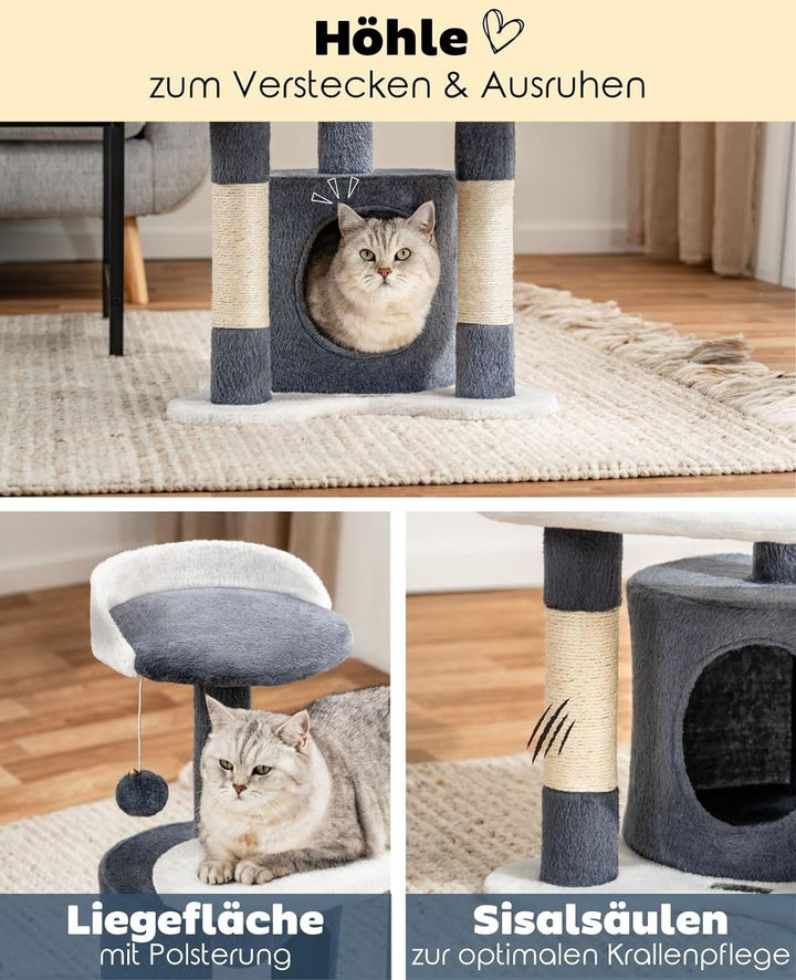 lionto Kratzbaum Kletterbaum Katzenkratzbaum Katzenbaum Höhe 65 cm, grau/weiss, Grau/Weiss