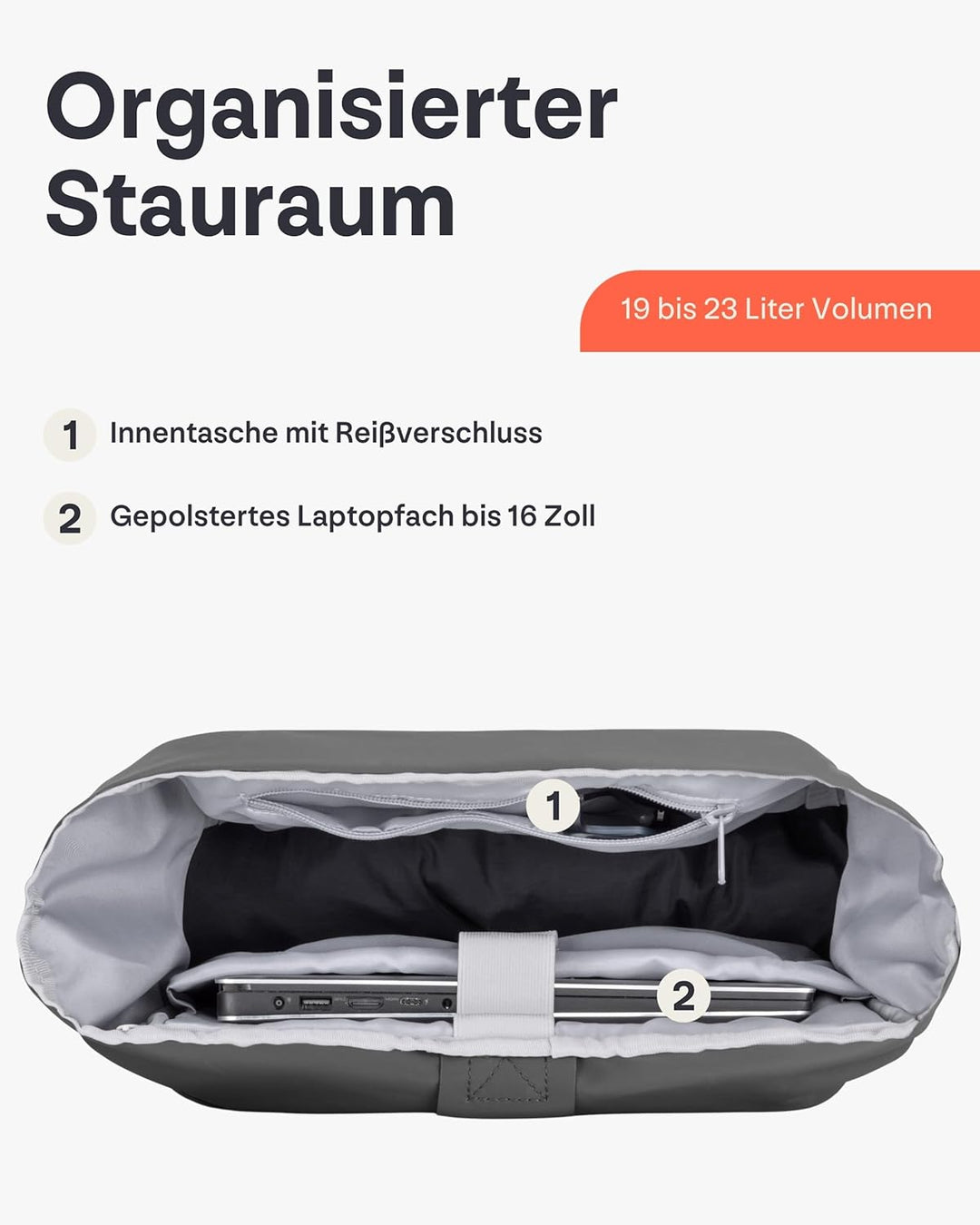Johnny Urban Rolltop Rucksack Damen &amp; Herren Gross Grau - Allen Large - Laptop Backpack für Uni, Bus