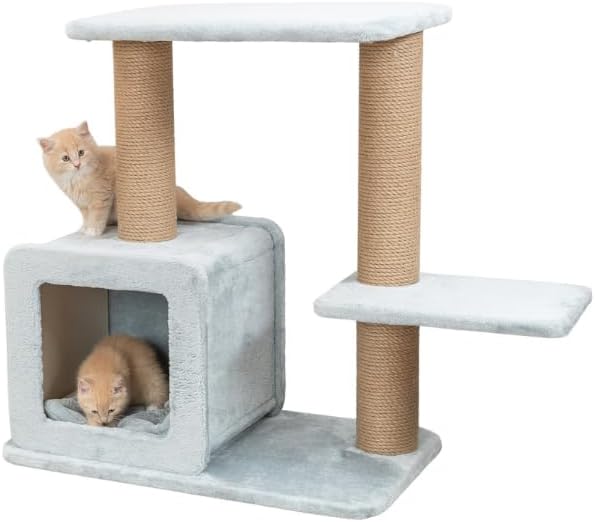 TRIXIE Kratzbaum Elena 83 cm in grau – Kleiner & Schlichter Katzenbaum mit gemütlicher Höhle, komfor