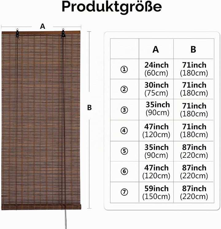 Cy.curtain bright Bambusrollo für den Innenbereich, Bambusrollo, für Türen und Fenster, Bambusvorhan