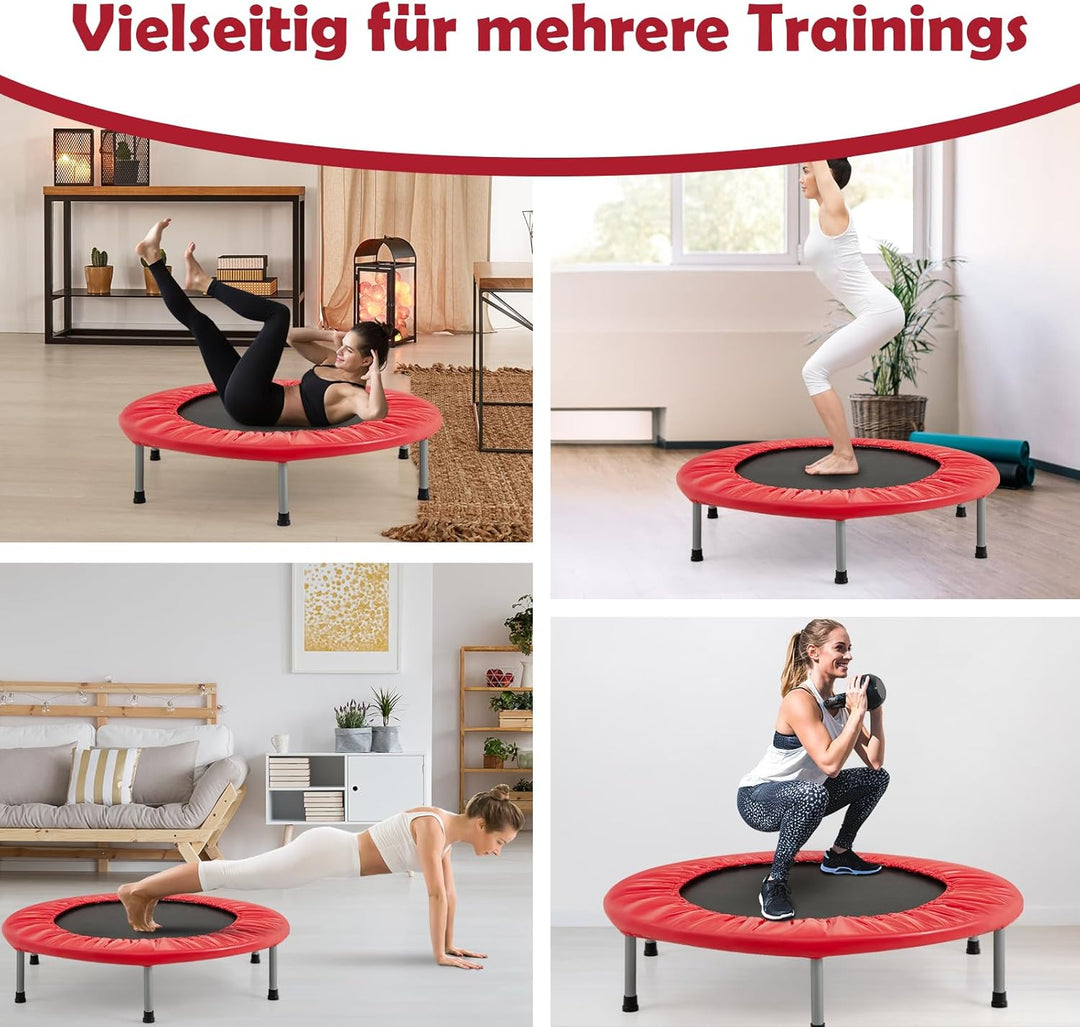 GYMAX Ø97 cm Mini Trampolin klappbar, Fitness Trampolin für Erwachsene & Kinder, Gartentrampolin bis