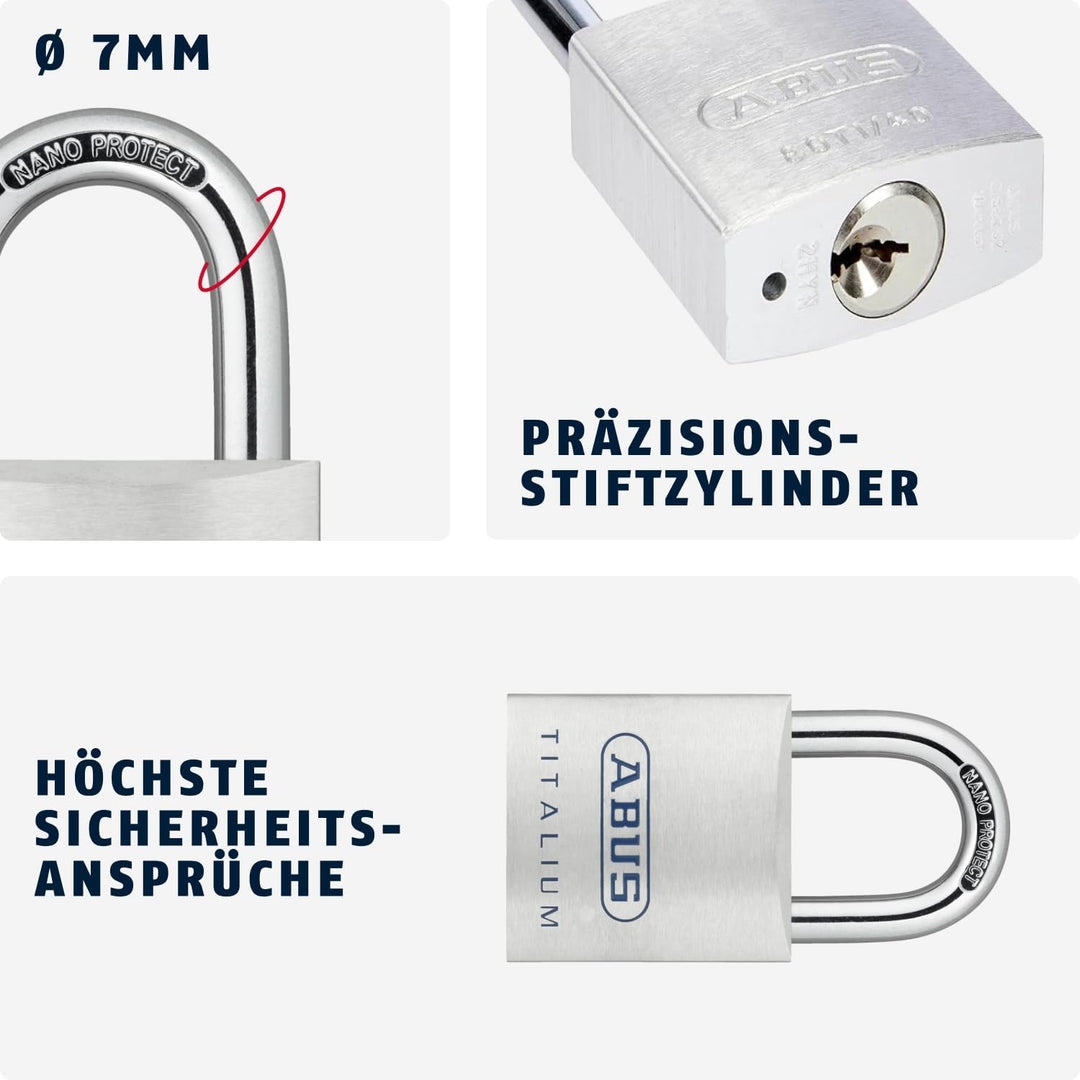 ABUS Titalium Vorhängeschloss 80TI/40 gl.-8011 - gleichschliessend - Kellerschloss mit leichtem, mas
