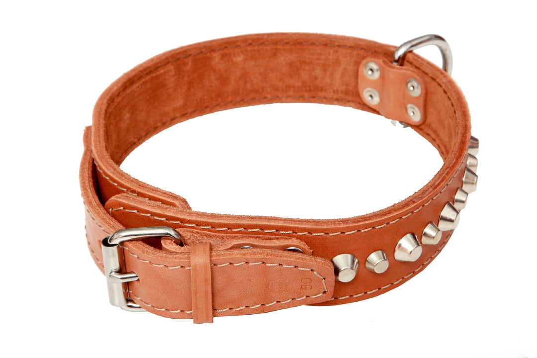 B & F 08103 Leder-Hundehalsband Kegel Verzierug, beige, Beige