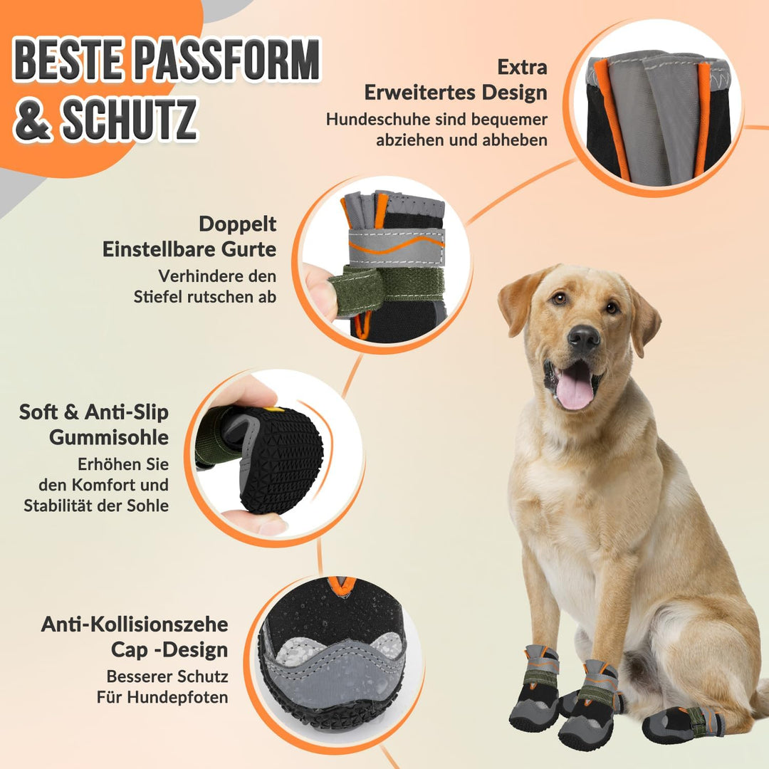 Hundeschuhe Pfotenschutz, 2 Stück Wasserabweisend Hundeschuhe mit Rutschfester Sohle und reflektiere