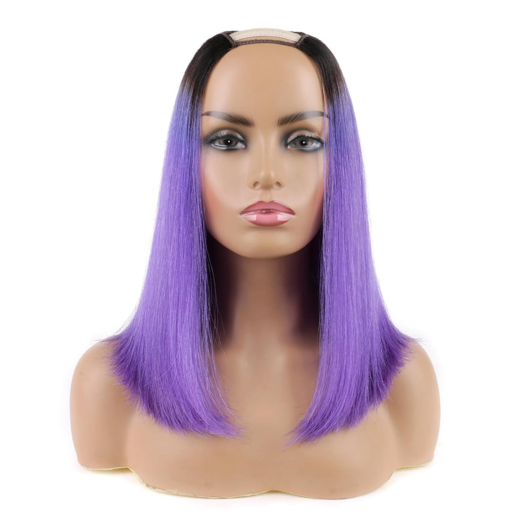Huarisi Schwarze zu lila Bob Perücken u Teil Echthaar Menschliches Haar 10 Zoll 8a Short Wigs Straig