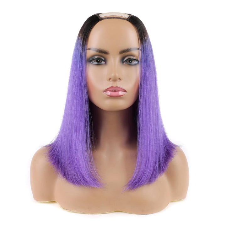 Huarisi Schwarze zu lila Bob Perücken u Teil Echthaar Menschliches Haar 10 Zoll 8a Short Wigs Straig