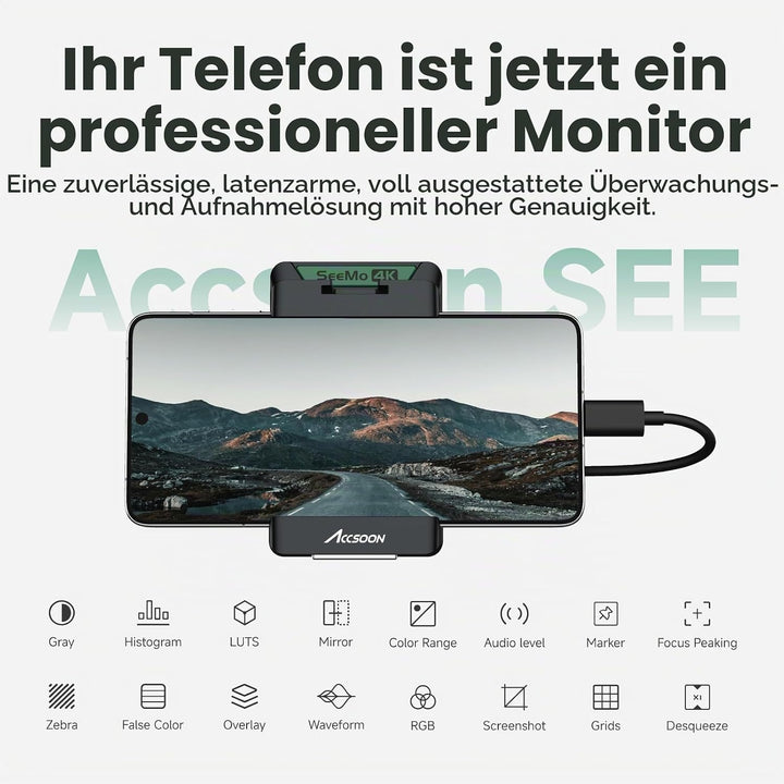 Accsoon SeeMo 4K für Android, tragbares 4K-HDMI-Videoaufnahme- und Streaming-Gerät, H.264-Encoder, U