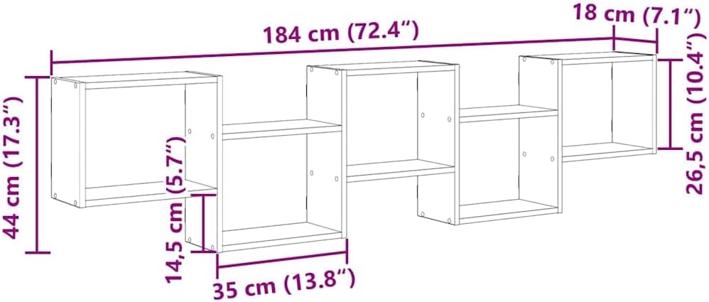 vidaXL Würfelregal 5 Fächer Artisan-Eiche Holzwerkstoff, Regal, Wandregal, Würfelregal Wandmontage,